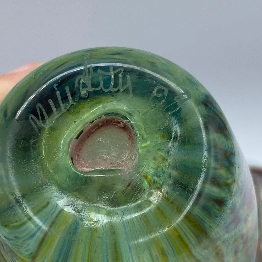 Vintage Artist Signed Studio Abstract Art Glass 1998 Handblown Ruffled Vase 7.5